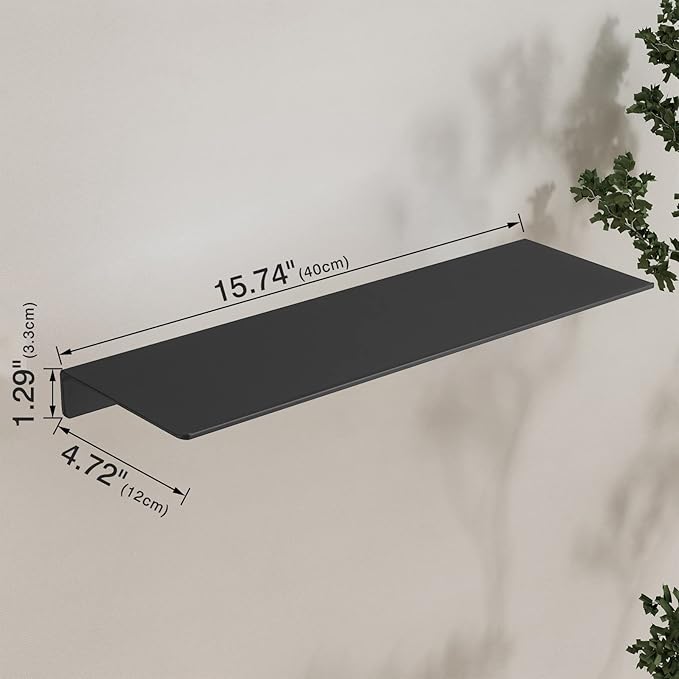 JOOM Metal Wall Shelf, Black Floating Shelf, Small Bathroom Shelf, 16