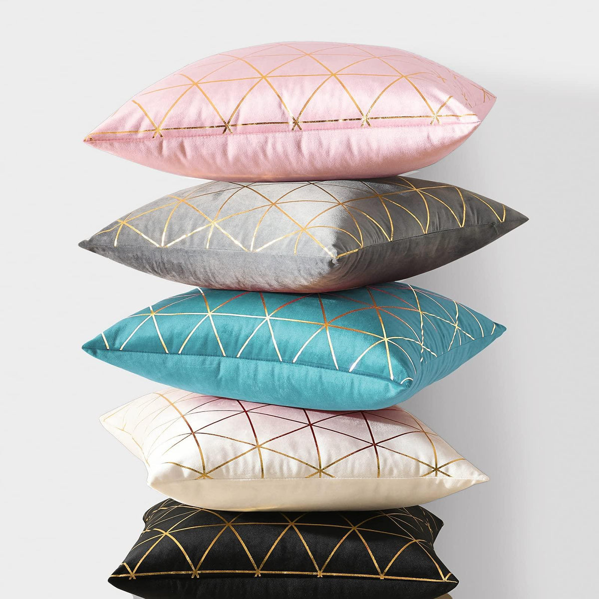 2 Throw Pillow Covers, Square Cushion Covers 18 x 18 in, Pink/Gold