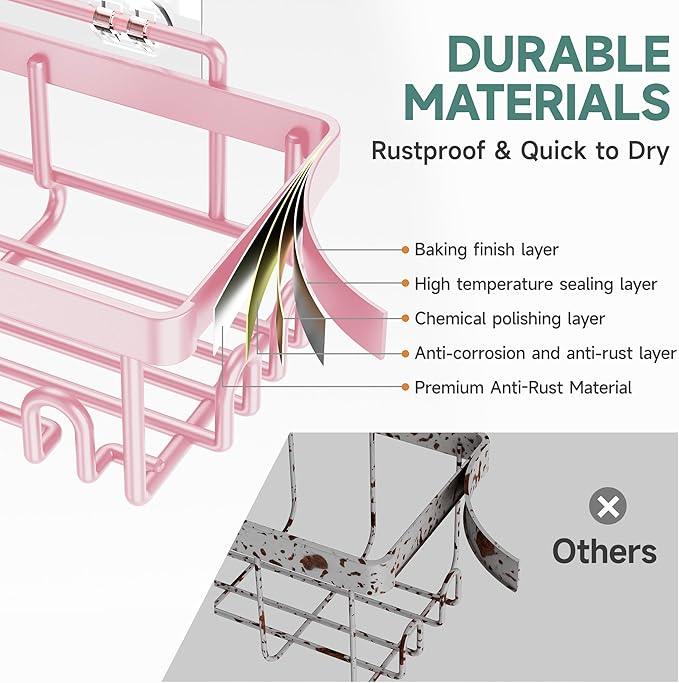 Veken Rustproof & Waterproof Shower Caddy 6-Pack, No Drilling Adhesive Shelves Rack with Soap Holder, Large Capacity Bathroom Organizers and Storage, Wall-Mounted Kitchen & Home Decor