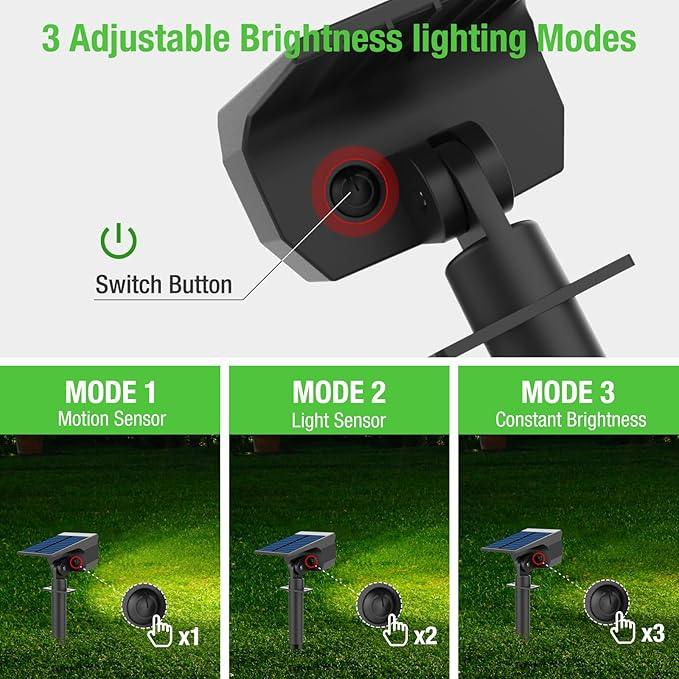 nipify 1 Pack Solar Lights Outdoor Waterproof, Motion Sensor Spot Lights 3 Modes Solar Powered Spotlights 2-in-1 Auto On/Off Landscape Lighting for Outside Yard Wall Garden, Cool White