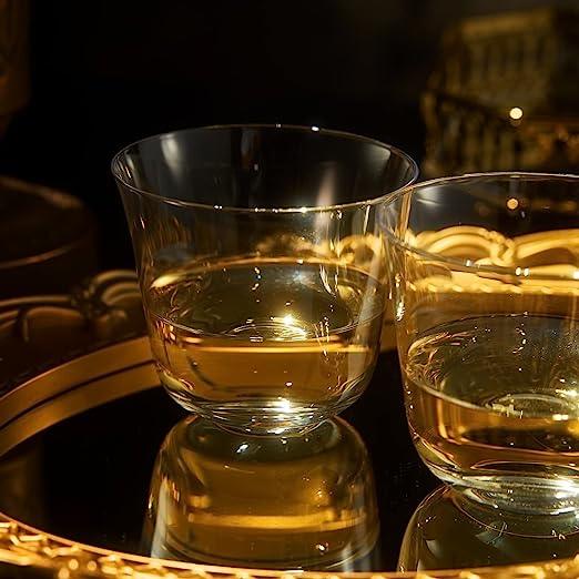Vintage Crystal Lowball Tumbler Glasses, Set of 2, Clear Radiance - Spirits, Whiskey, Old Fashioned, Cocktails - Hand Blown Classy Glass -Timeless Art Deco Design - Durable Barware, Home Bar (5 OZ)