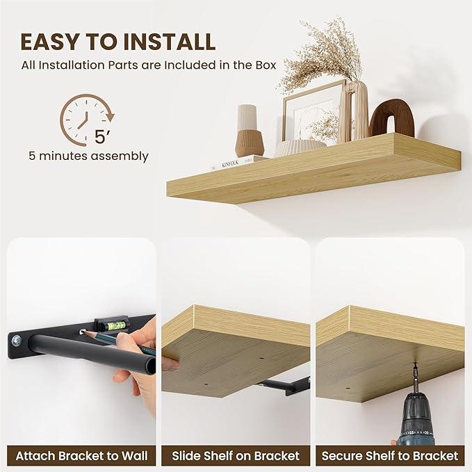 Fun Memories Floating Shelves for Wall - 10 x 16 Floating Shelf - Rustic Wood Storage Shelf - Wall Shelves with Invisible Bracket - 16