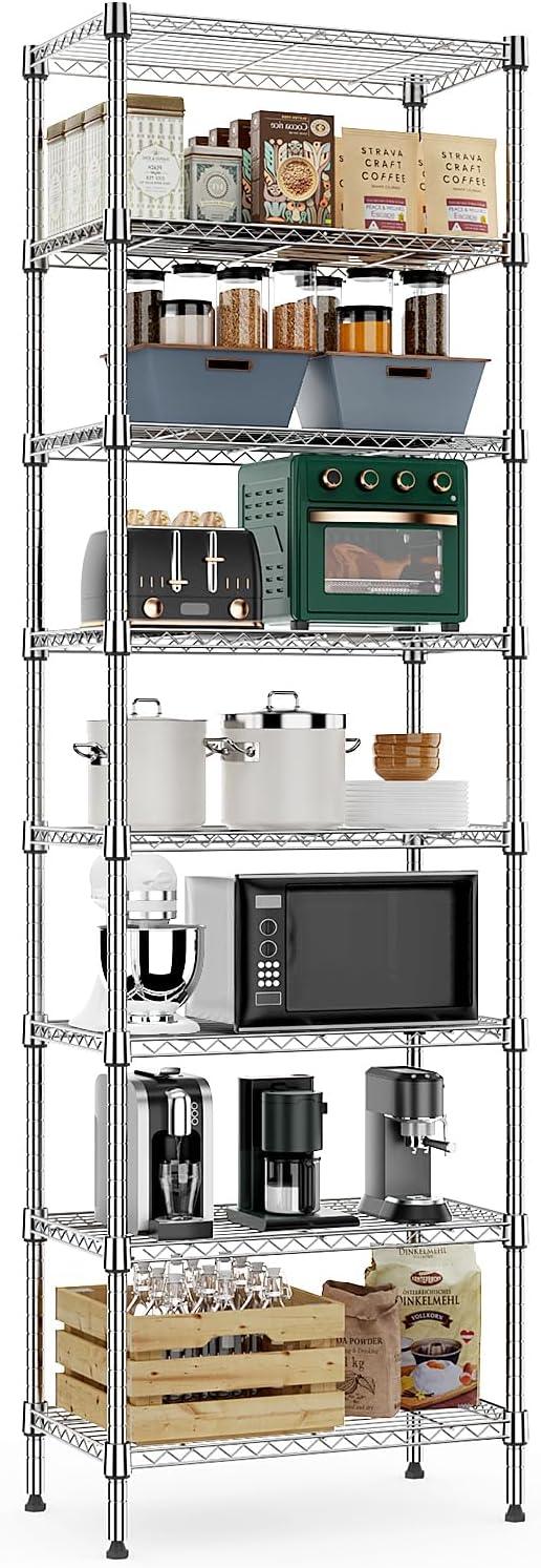 8 Tier 2000 lbs Storage Rack Metal Wire Shelving Unit, Storage Standing Shelf Organizer for Laundry Bathroom Kitchen Pantry Closet Garage Utility Room, Chrome 13.8
