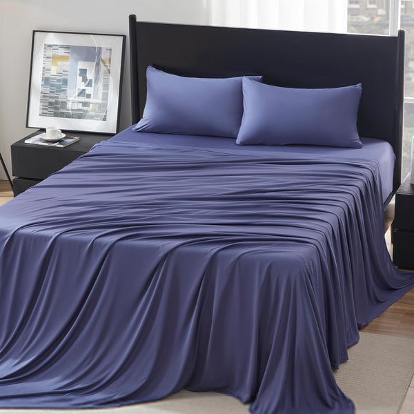 100% Microfiber Jersey Knit Sheet Set with Pillowcases-Navy Sleep Zone