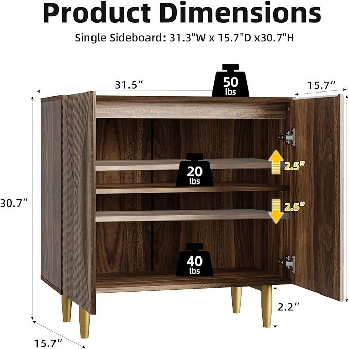 65 Inch Fluted TV Stand, Mid Century Modern Entertainment Center with Storage Cabinets & Adjustable Shelves, Media Console TV Credenza for Living Room, Dining Room, Hallway, Walnut