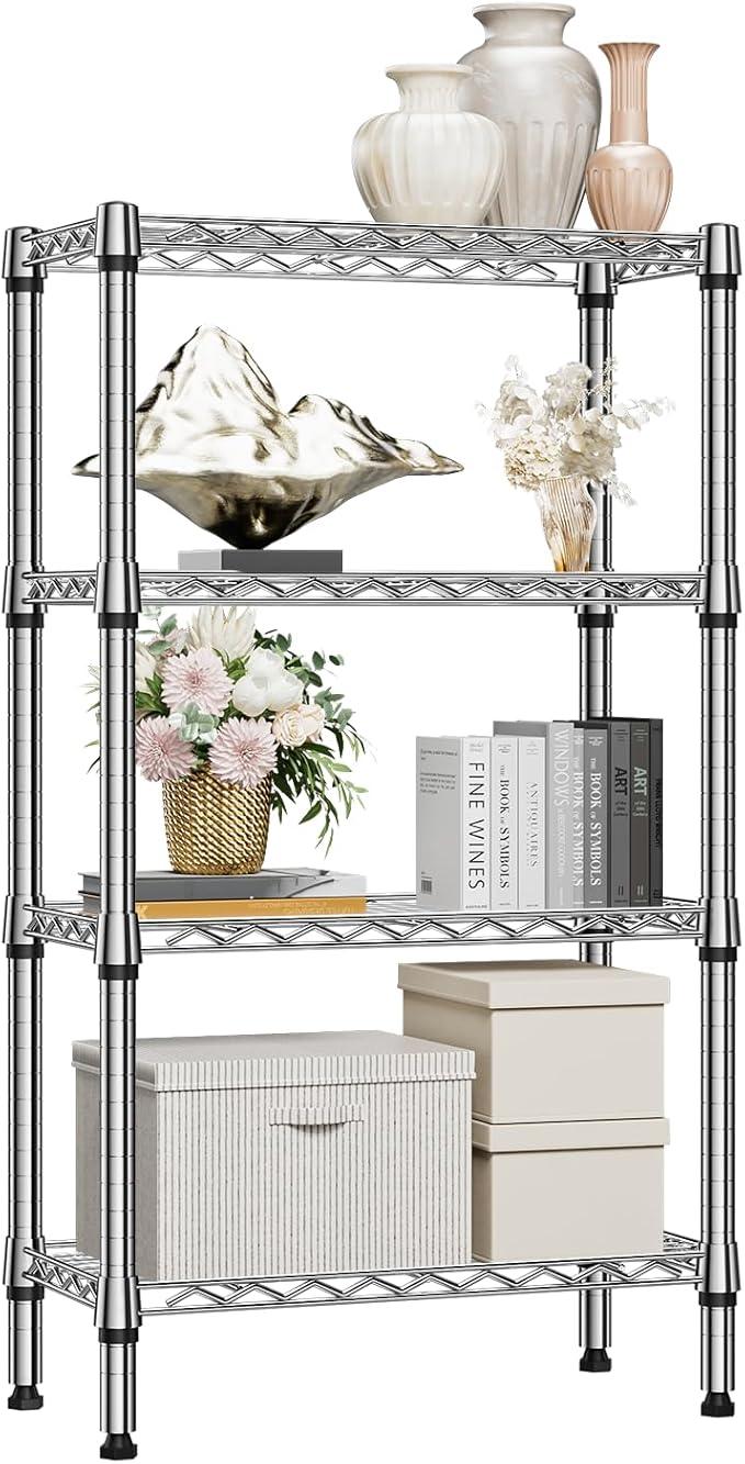 1000 lbs 4 Tier Shelf Metal Storage Shelves Wire Rack Closet Organizers for Garage Kitchen Bathroom Laundry Chrome 11.8