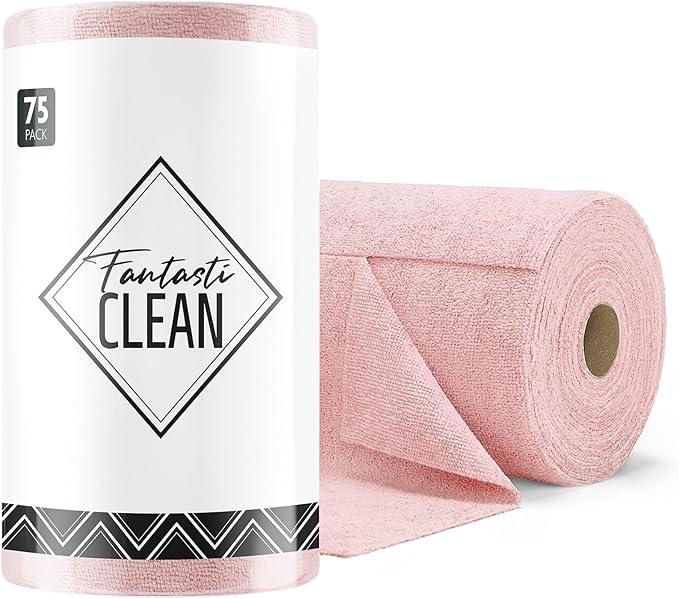 Fantasticlean Microfiber Cleaning Cloth Roll -75 Pack, Tear Away Microfiber Towels, 12