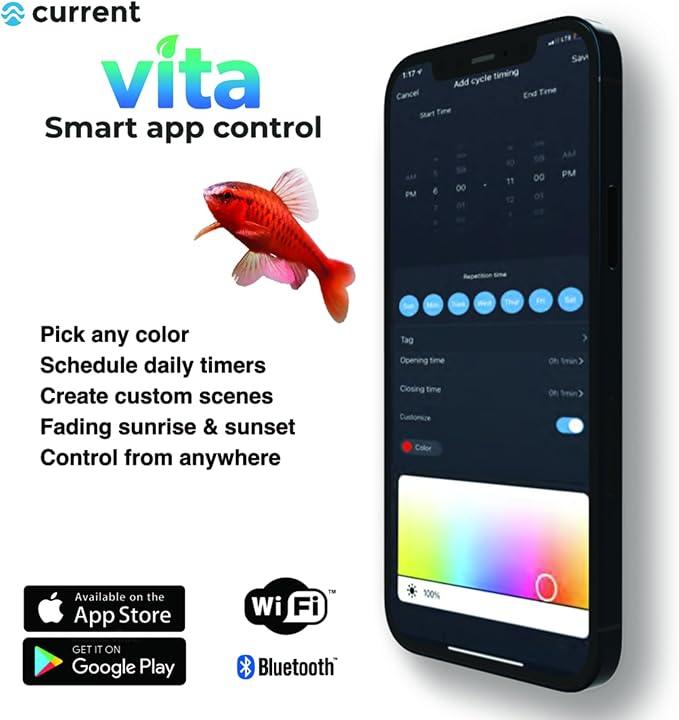 CURRENT USA ColorPlus Smart LED Aquarium Light 36 inch with App and Voice Control by Alexa & Google Home | Extra Vivid Colors for Freshwater Aquarium Fish Tank and Terrariums| Aluminum (36