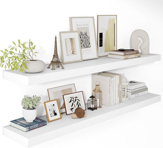 White Floating Shelves for Wall, 48 Inch X 12 Deep Shelves for Room Wall Mounted，2