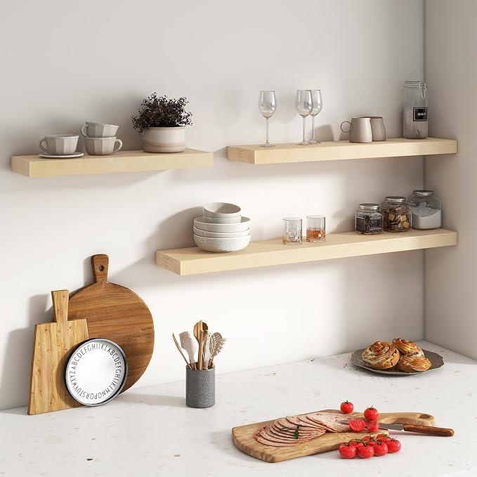 Floating Shelves for Wall, USA-Sourced Maple Wood 36 Inch Long Wall Shelves Set of 2, Natural Wooden Mounted Picture Ledge Shelf, Nursery Book Storage Shelf Kids Bookshelf, Display Shelf