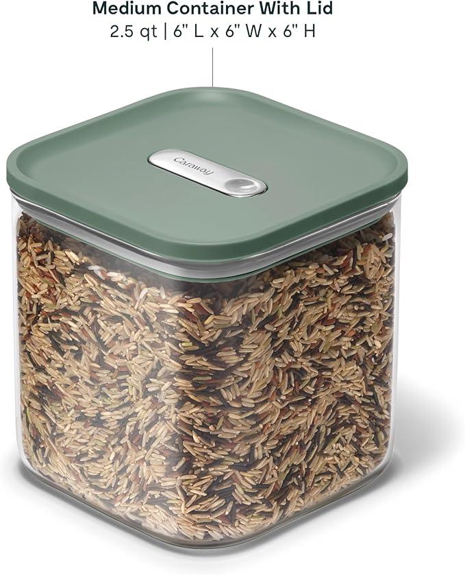 Caraway 2.5qt Glass Airtight Food Storage Container with Lid – Non-Toxic, BPA-Free Kitchen Storage Container – Stackable, Space-Saving Airtight Container for Dry Goods and More - Sage