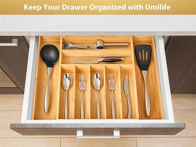 Umilife Large Expandable Kitchen Silverware Utensils Drawer Organizer, 2.5