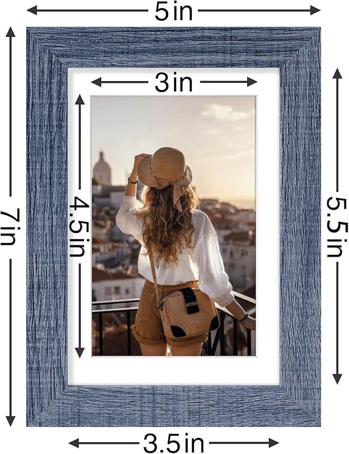 Vittanly 4x6 Picture Frames Set of 9, Shatter Resistant Plexiglass, Display 3.5x5 Pictures with Mat or 4x6 without Mat, Photo Frames for Wall or Tabletop, Engineered Wood, Navy