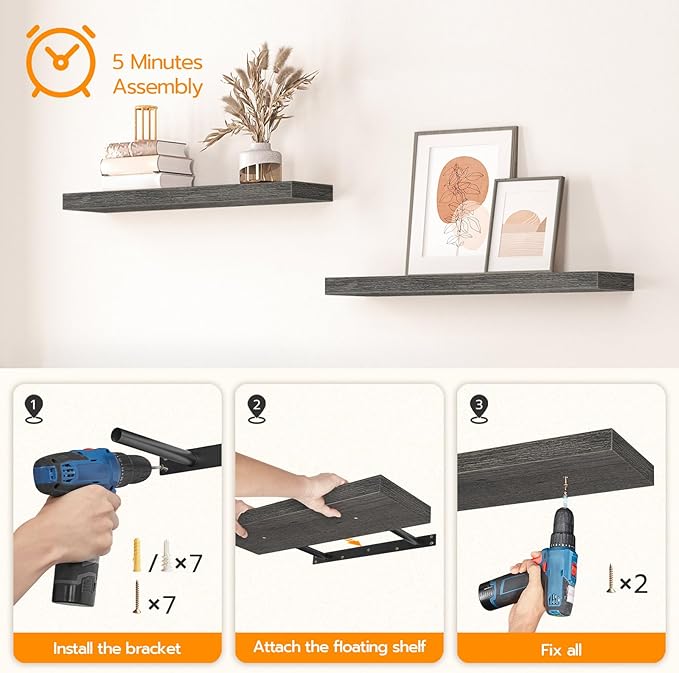 HOOBRO Floating Shelves for Wall, Wall Mounted Shelf Set of 2, 23.6