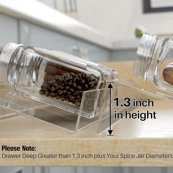 Antimbee Spice Drawer Organizer, 4 Tier- 4 Pack Acrylic Spice Rack Tray for Drawer, Expandable From 13
