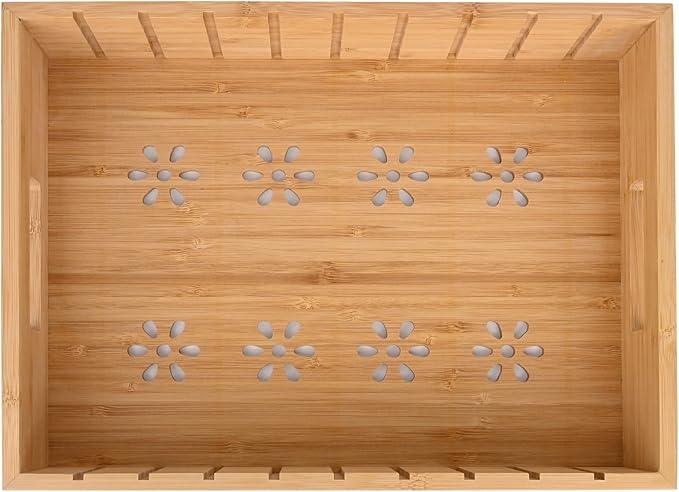 Natural Bamboo Storage Tray with 5 Custom Dividers, Deep Drawer Organizer for Kitchen, Small Cabinets, Home Office & Living Room