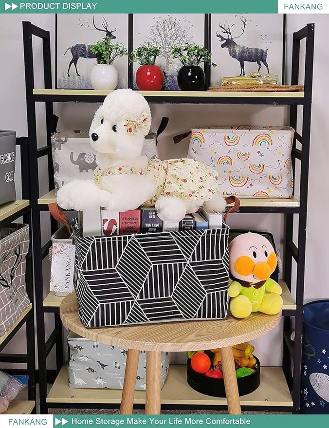 FANKANG Storage Basket,Nursery Hamper Canvas Laundry Basket Foldable with Waterproof PE Coating Storage, Office, Bedroom, Clothes,Toys (Rec-Black Cube)