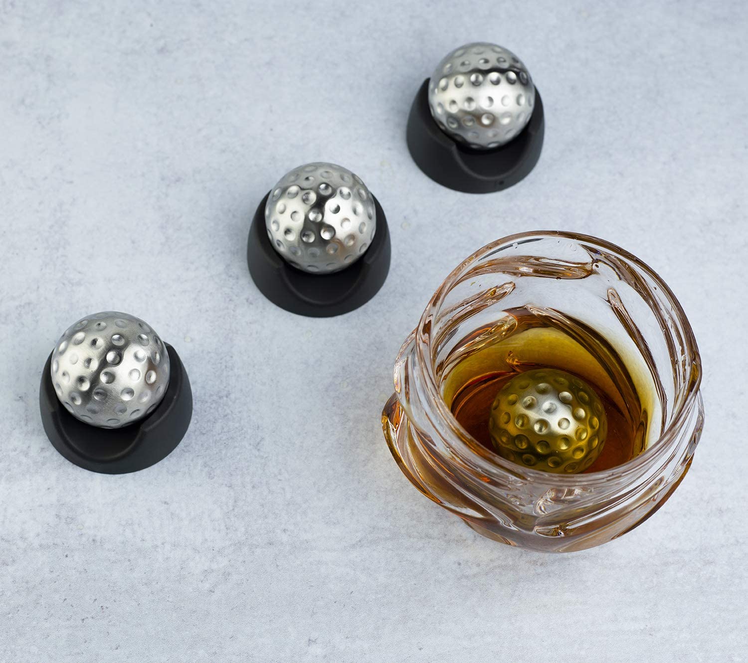 Golf Ball Shaped Stainless Steel Whiskey Stones, Whiskey Rocks, by The Wine Savant Great for Parties or for Bar Use, 4 Stones Rocks Cubes for Whiskey, Bourbon Vodka, Scotch, Metal Chillers Golf Gift