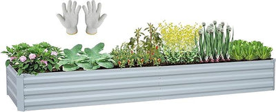 Planter Raised Beds Raised Garden Bed for Gardening Garden Boxes Outdoor Metal Raised Garden Beds, 8x2x1 FT Galvanized Grey
