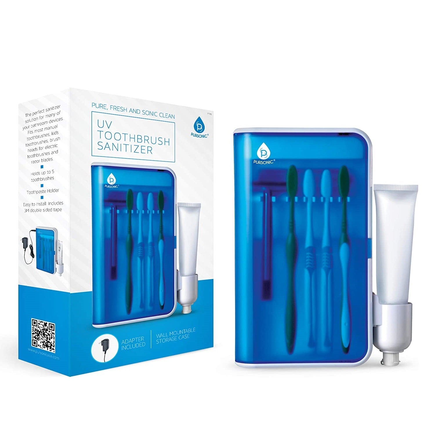 USB Rechargeable Rotary Toothbrush & UV Sanitizer Station (3 Brush Heads Included)