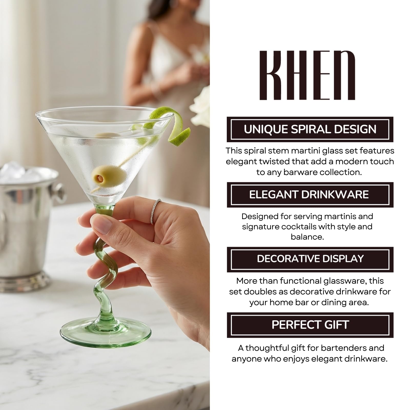Spiral Stem Martini Glasses Set of 2, 9.2oz 7.05
