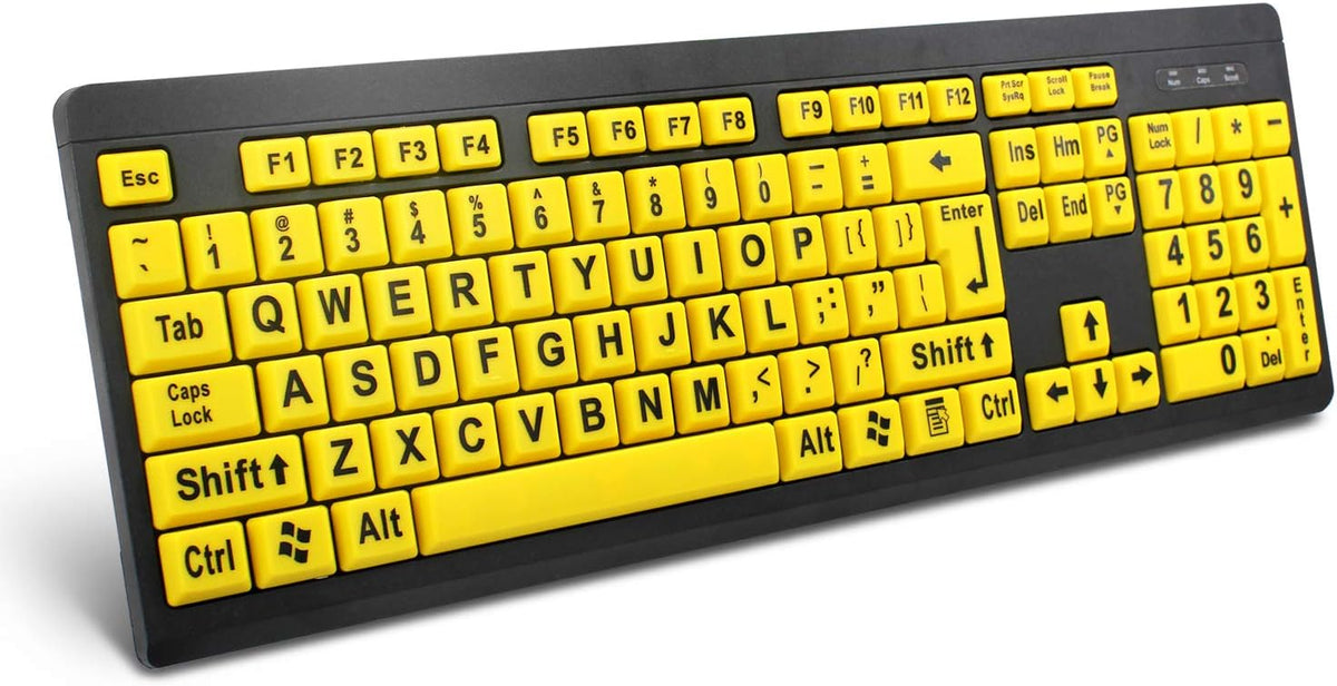 Large Print Keyboard for Seniors with High Contrast Yellow Keys, Wired USB, Low Vision