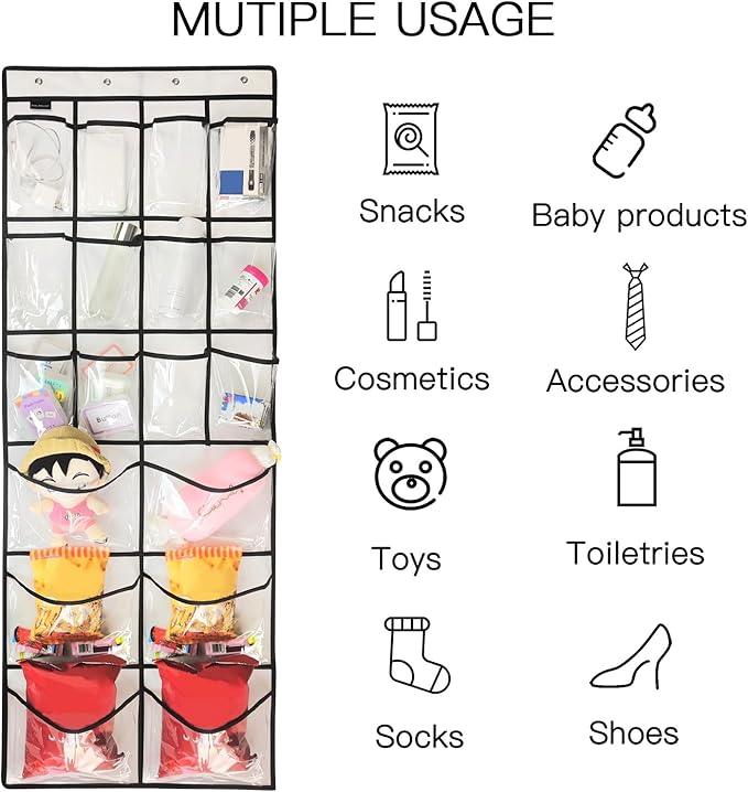 Extra Large Hanging Crystal Clear Over Door Shoe Organizers, Closet Shoe Organizer Shoe Rack Organizer Shoe Storage, 12+6Pockets, 4Hooks, white (59