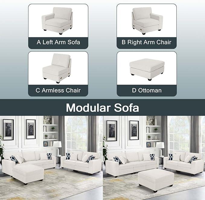 L Lengend Vansen Modular Sectional Sofa U Shaped Couch with Ottoman Modern Reversible Corner Sectional Couch for Living Room (Cream, 2+3 with Ottoman)