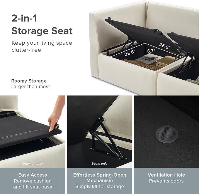 mopio Oversized Modular Sectional Sofa with Fully Removable Covers and Storage, Convertible U, L-Shaped and Sleeper Sectional, Modern Couches with Ottoman Chaise (Oat Fabric, 4 Seats, L)