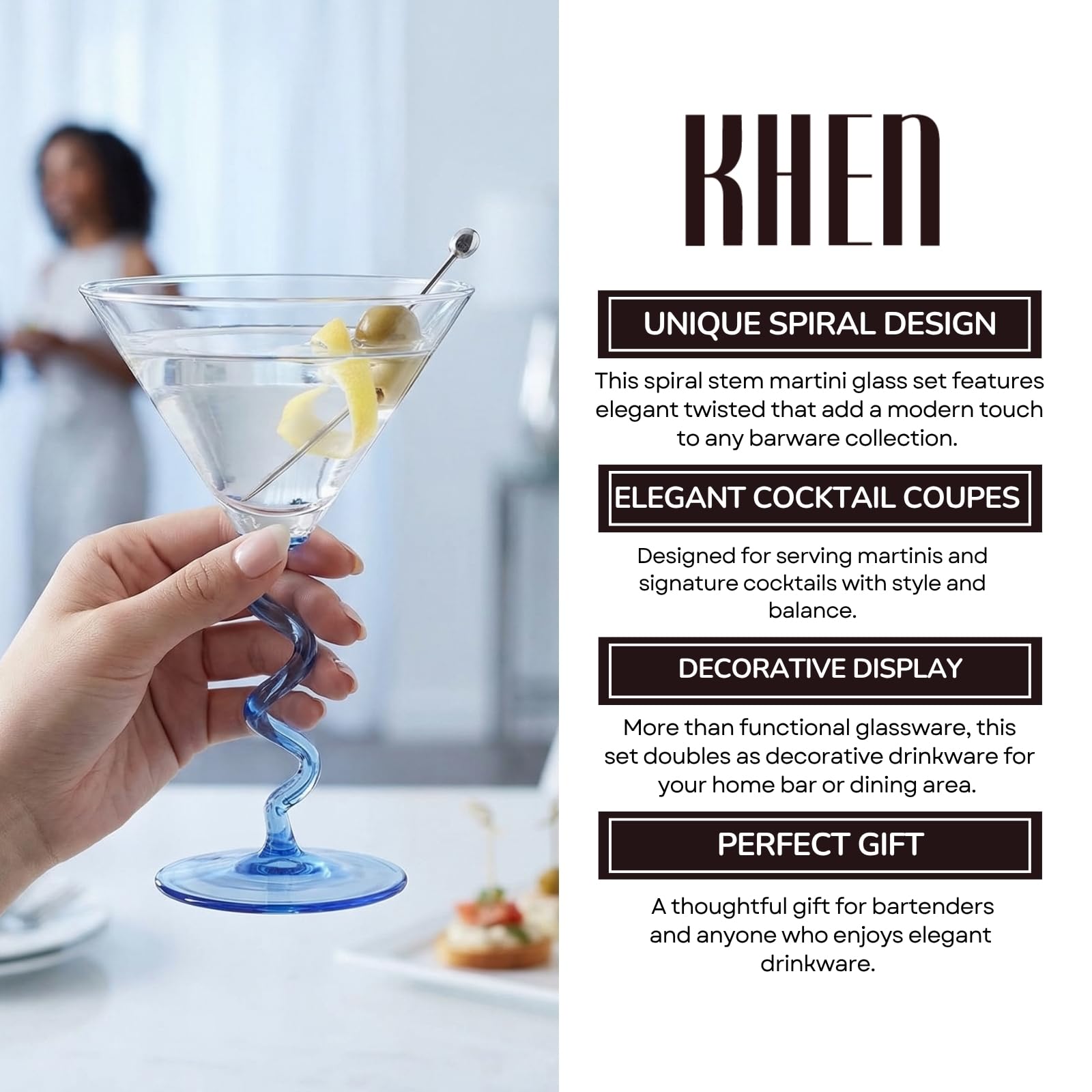 Spiral Stem Martini Glasses Set of 6, 9.2oz 7.05