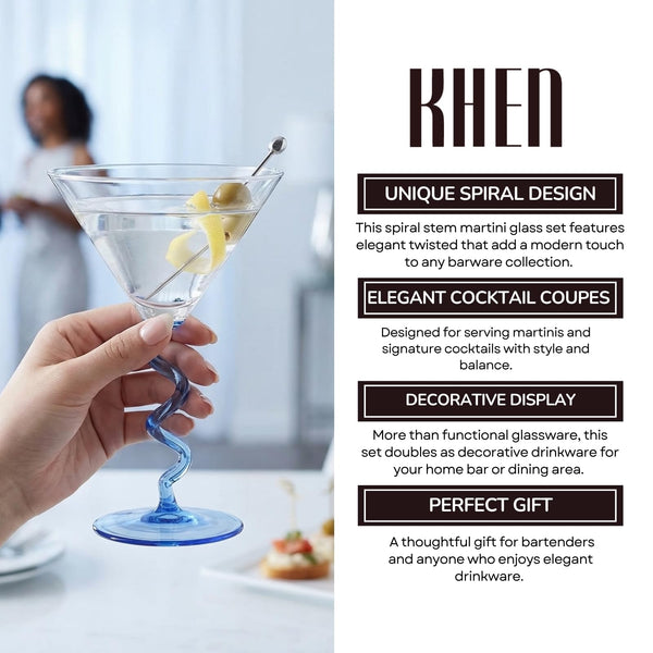 Spiral Stem Martini Glasses Set of 6, 9.2oz 7.05
