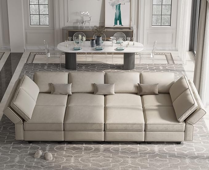 Belffin Modular Sectional Sofa with Storage Chaises Sectional Sleeper Sofa Couch 8 Seat Sectional Bed Grey
