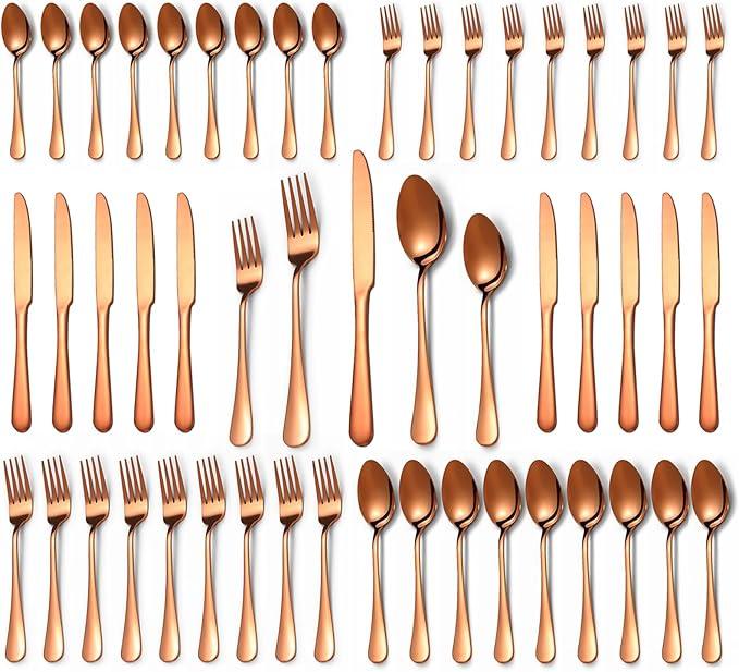 50 Pcs Rose Gold Silverware Set for 10, Food Grade Stainless Steel Flatware Set, Eating Utensils Sets Include Fork/Knife/Spoon,Home Kitchen Tableware Set, Reusable Cutlery Set, Dishwasher Safe