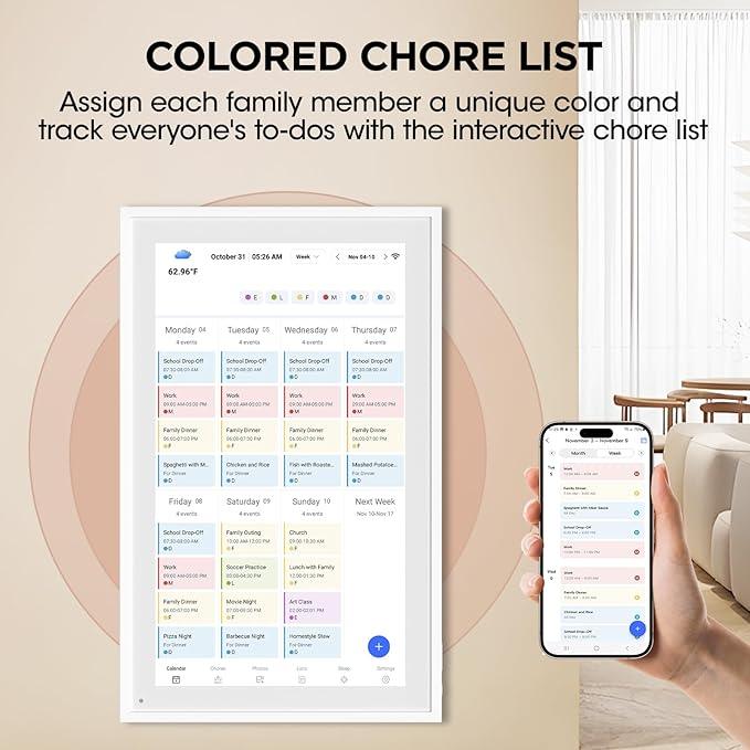 21.5 Inch Smart Digital Calendar, Wall Electronic Calendar, 1920 * 1080 IPS Full HD Touch Screen Display for Family Meal Planner Support - Streamline Household Organization