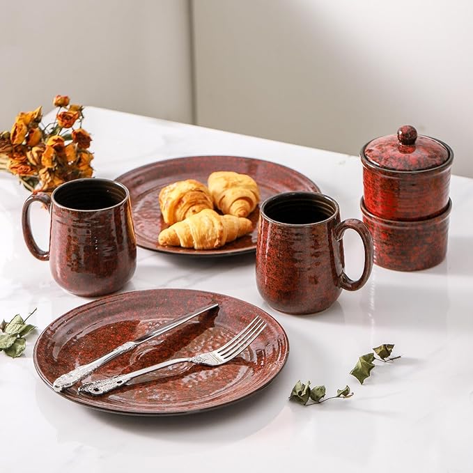 Hasense Coffee Mugs Set of 6, 15 Ounce Ceramic Coffee Cups Set with Handle,Porcelain Tea Mug for Kitchen, Red Cup for Tea,Cocoa,Dishwasher and Microwave Safe