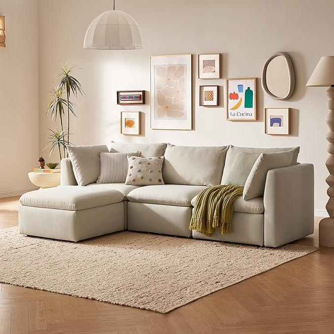 mopio Oversized Modular Sectional Sofa with Fully Removable Covers and Storage, Convertible U, L-Shaped and Sleeper Sectional, Modern Couches with Ottoman Chaise (Oat Fabric, 4 Seats, L)