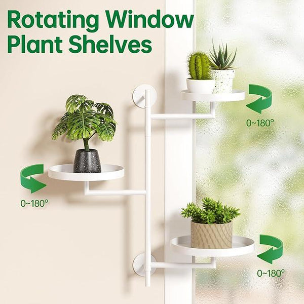 Rotating Window Plant Shelves, 3-Tier Metal Plant Shelf Indoor, White Plant Stand, Plant Rack for Wall Planters for Plants¡ê?Window Sill Gifts for Plant Lovers
