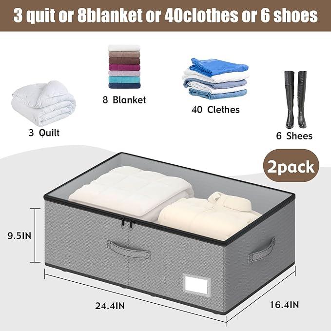 Under Bed Storage with Wheels, No Assemble Required 10 inches height Under Bed Storage bins,Large capacity Rolling Under bed Shoe Storage containers，dorm under bed storage drawers