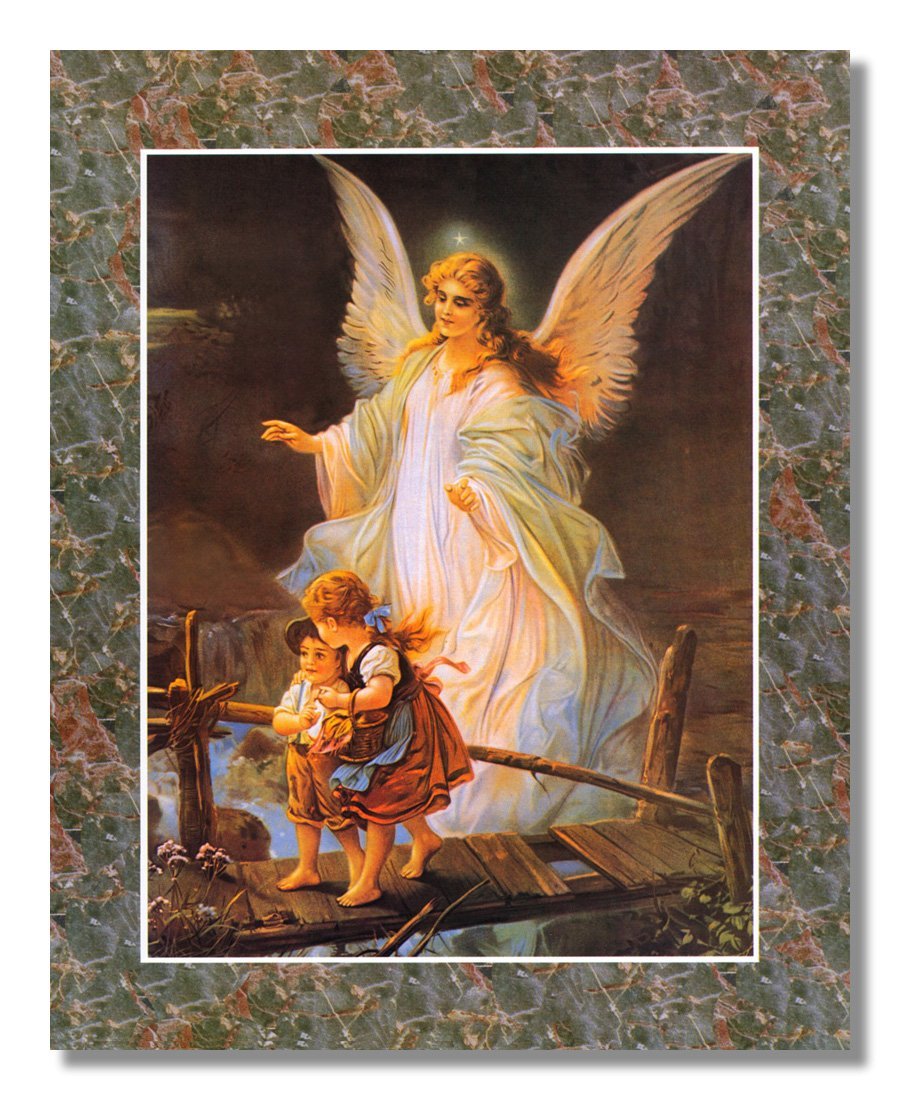 Guardian Angel Art Print – 16x20 Religious Wall Decor with Decorative Border
