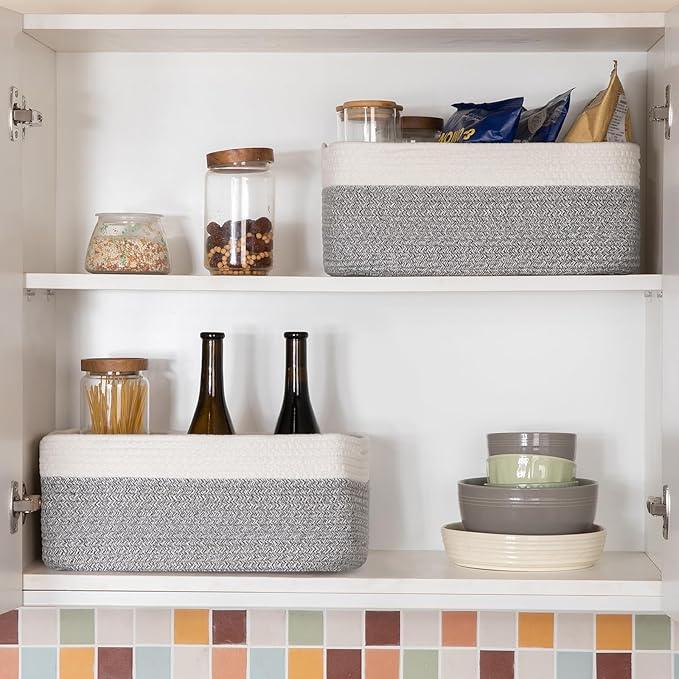 Storage Baskets for Organizing 3 Pack, Woven Baskets for Shelves, Closet Organizer Bins Empty Gift Basket Toy Storage for Toys, Books, Towels, Clothes, 15