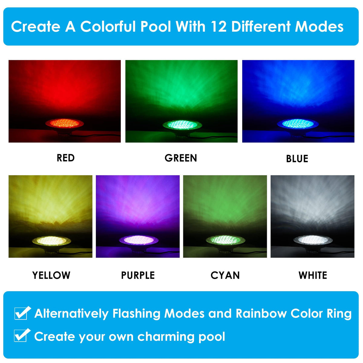 HQUA PN01DC 120V LED RGBW Color Change Inground Pool Light, 10 in