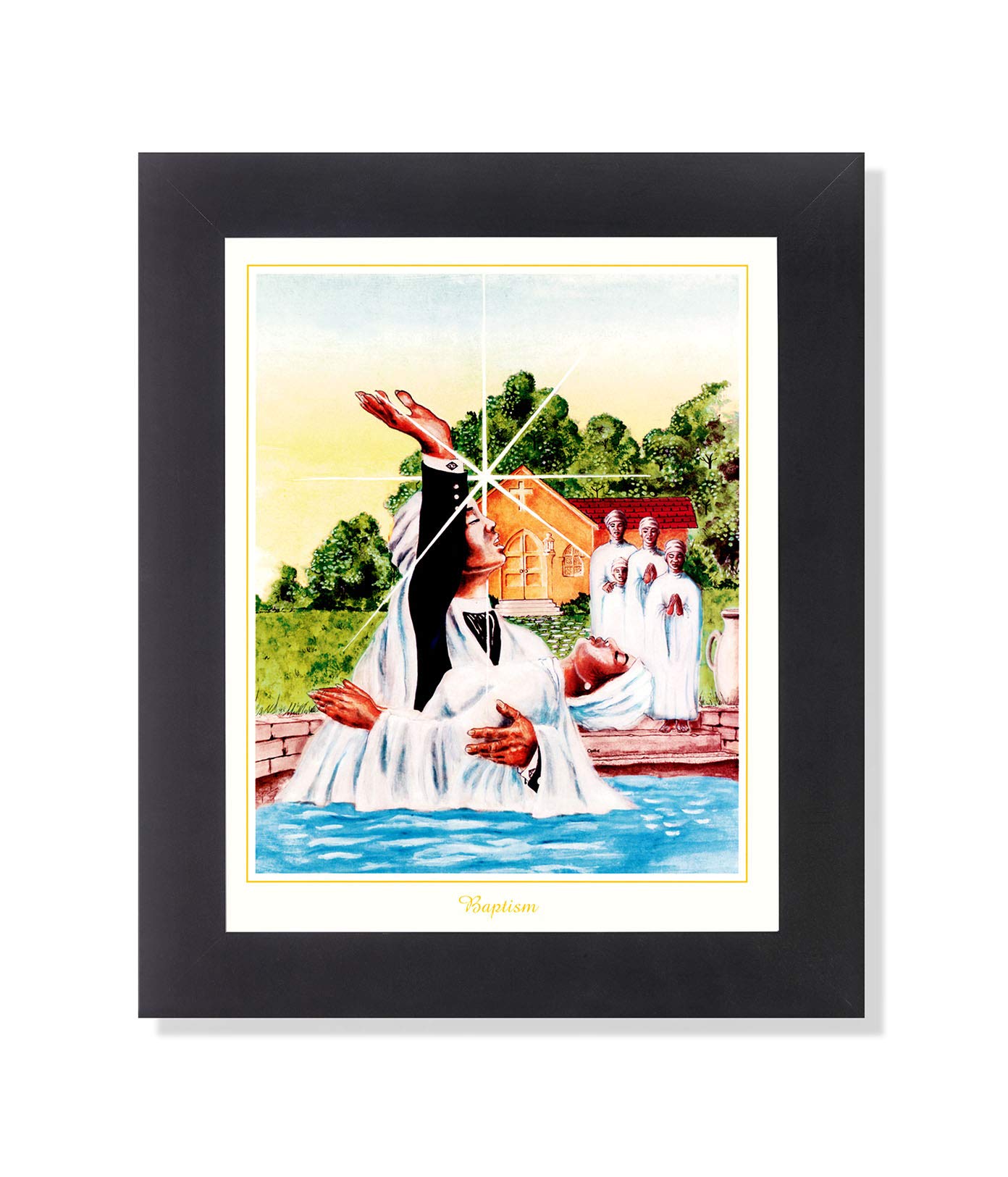 African American Church Art - Framed Jesus Baptism Picture | Religious Wall Decor