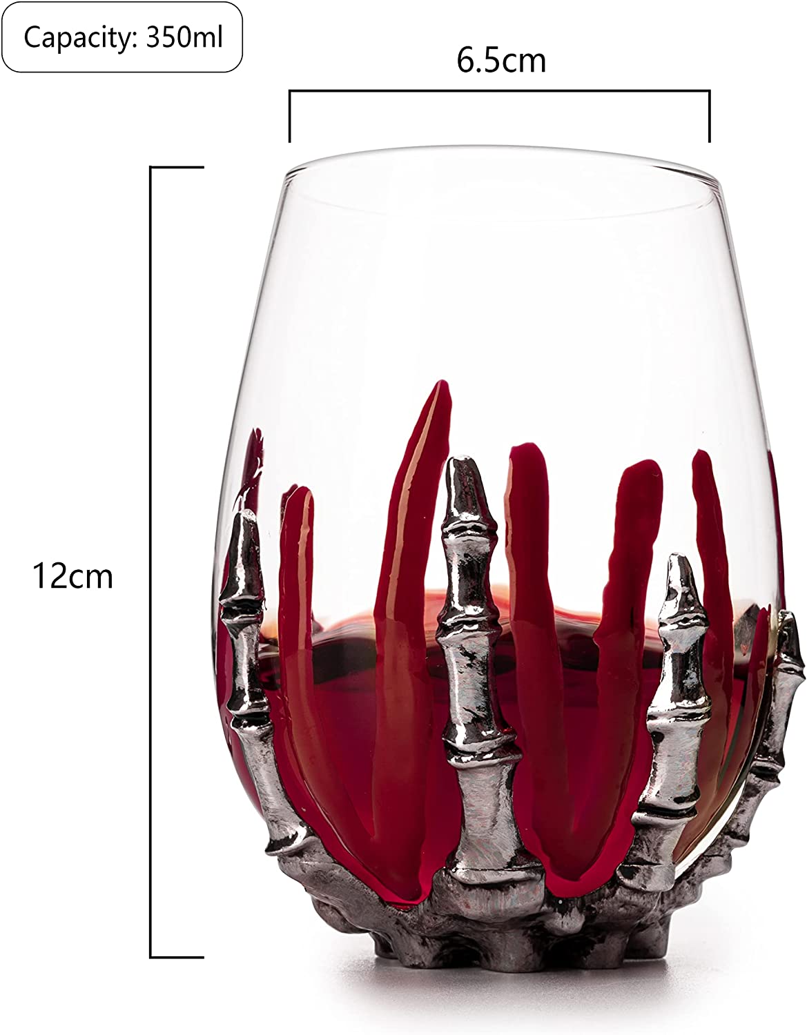Skeleton Wine Glass, Bloody Hand Wine Skull Glass - 12oz Skeleton Glasses 5