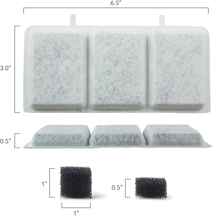 PET STANDARD Replacement Water Filter & 10 Pack Replacement Pre-Filter Sponges Compatible with Petory® 74oz/2.2L Automatic Pet Fountain, Pack of 10