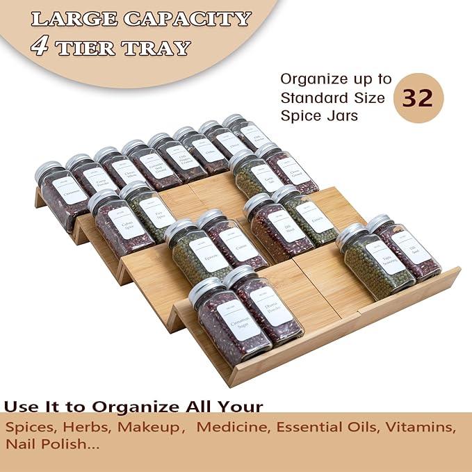 Bamboo Spice Rack Drawer Organizer - 8 Pieces Set- 7