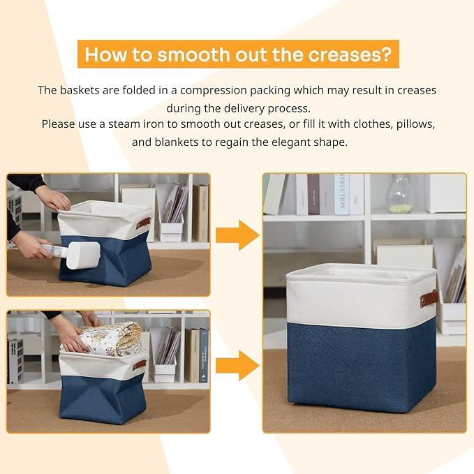 DULLEMELO [Set of 4 Storage Cubes Baskets for Organizing, 11 x 11 x 11 inch Cube Storage Organizer Bins with Leather Handles, Foldable Fabric Cloth Bins for Cube Storage(4 Pack - 11