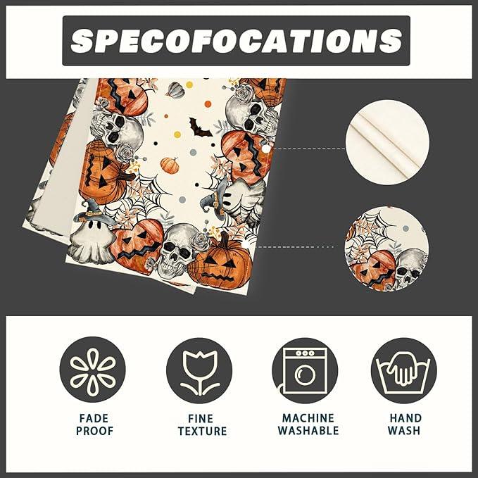 XCHI Spooky Skeleton Ghost Pumpkin Halloween Table Runner Party Table Decoration for Home Kitchen Dining Holiday Decor 13x48 Inch