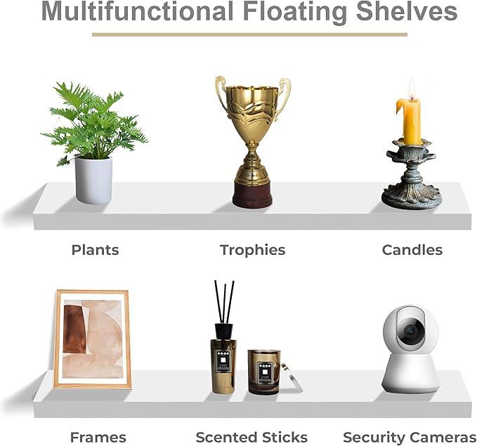 Sorbus Floating Shelves for Wall - 48 Inch Long Bathroom Shelves, Wall Decor for Bedroom, Kitchen, Living Room & Book Storage - Mounted Floating Shelf with Invisible Brackets (White, 3 Pack)