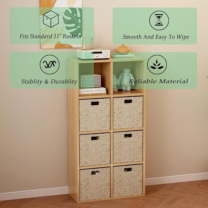 8-Cube Storage Shelf Bookcase - Wooden 4-Tier Floor Standing Open Bookshelf for Home and Office, Display Cabinet, Oak