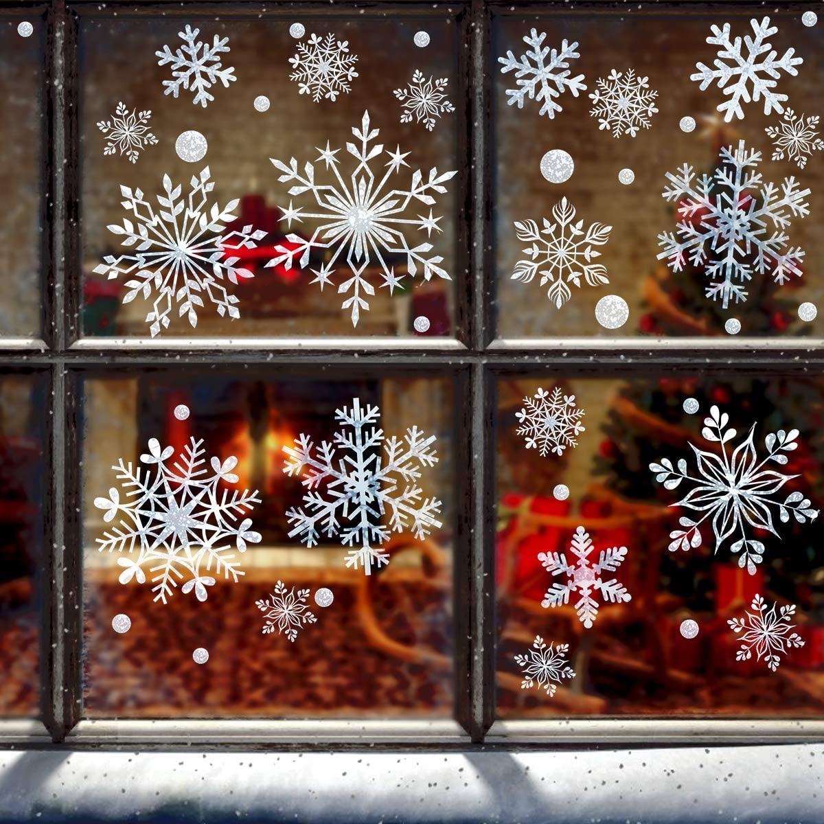 318 Pcs Snowflake Window Clings, White Christmas Decoration